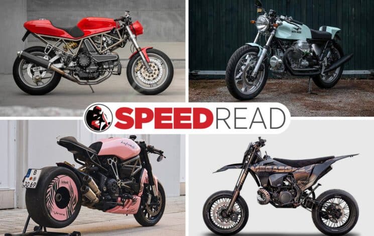 Moto Lecture rapide Une Ducati XDiavel personnalisee rose flamant rose